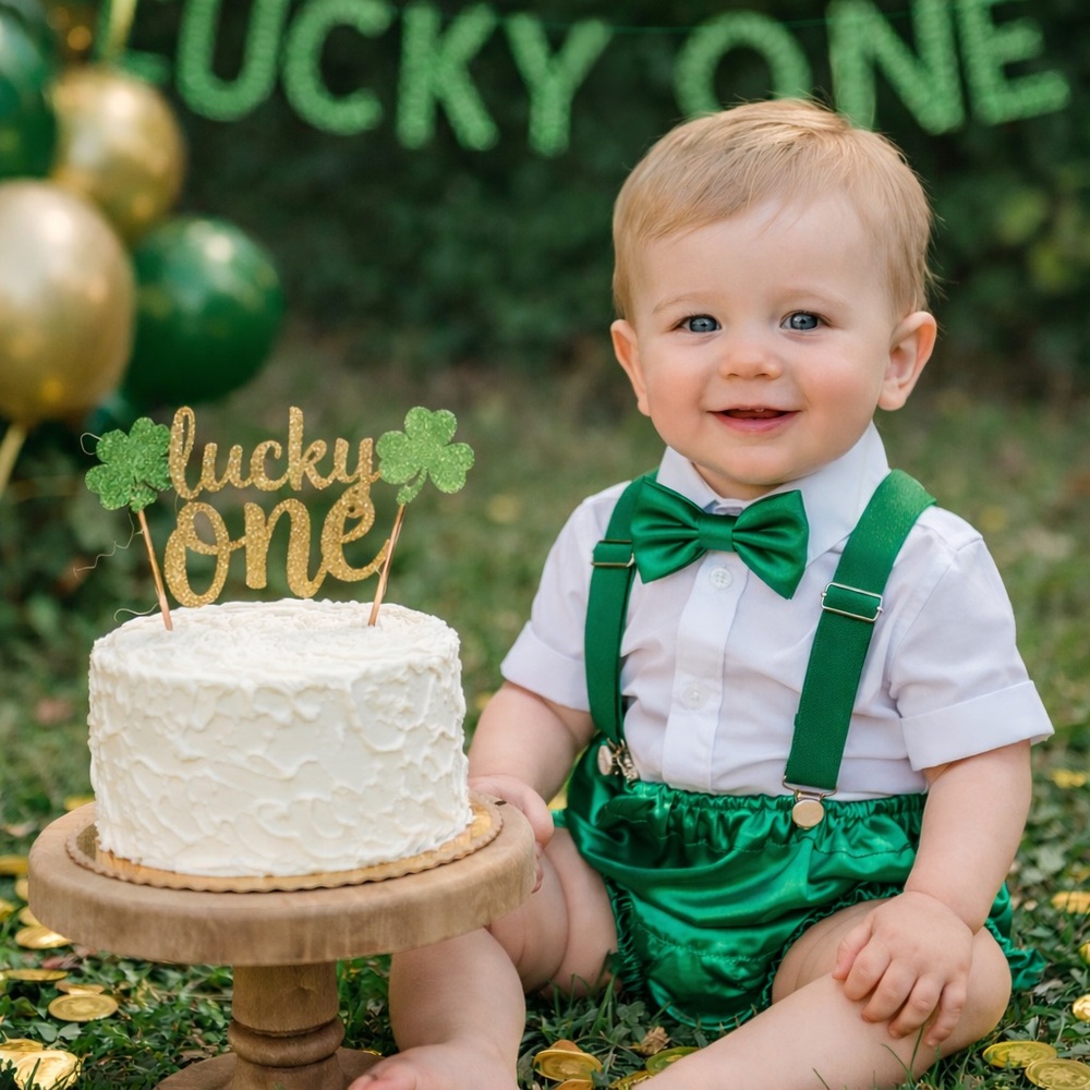 Custom Emerald Green Lucky One Cake Smash outfit 4 pieces | suspenders | bloomer